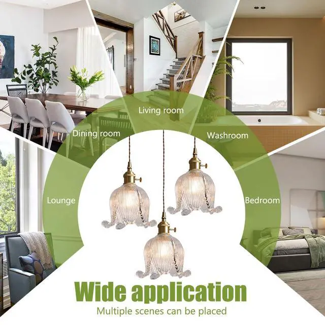 Alt view image 7 of 7 - 3-Lights Cluster Pendant Light Kitchen Island Glass Chandelier Clear Flower Ceiling Pendant Light Nordic Modern Ceiling Hanging Lamp Gold Brass Finish for Stairwell Dining Room
