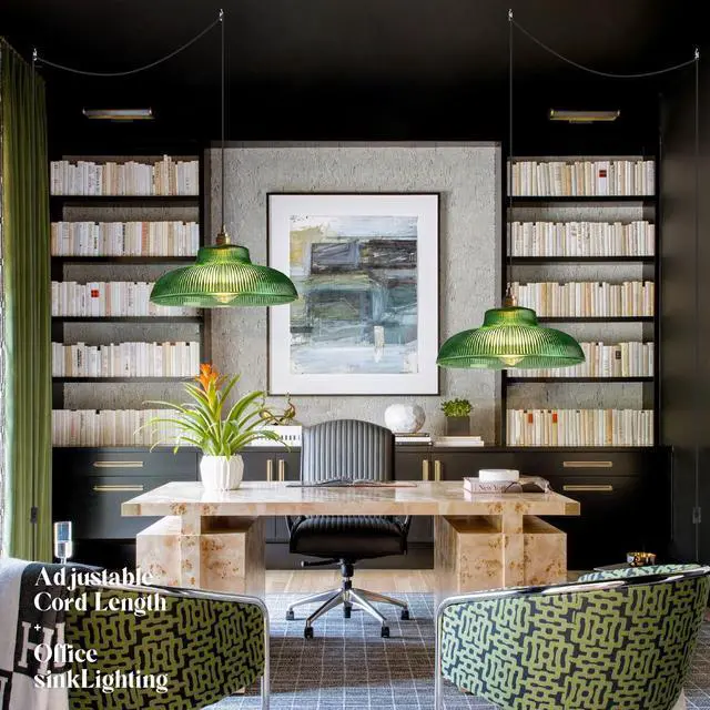 Alt view image 6 of 7 - Round Hanging Lamp Plug in Pendant Light Cord Vintage Modern Hanging Lamp Grass Green Dome Shade Gold Mid Century Plug in Ceiling Pendant Light Fixture for Living Room Kitchen Sink