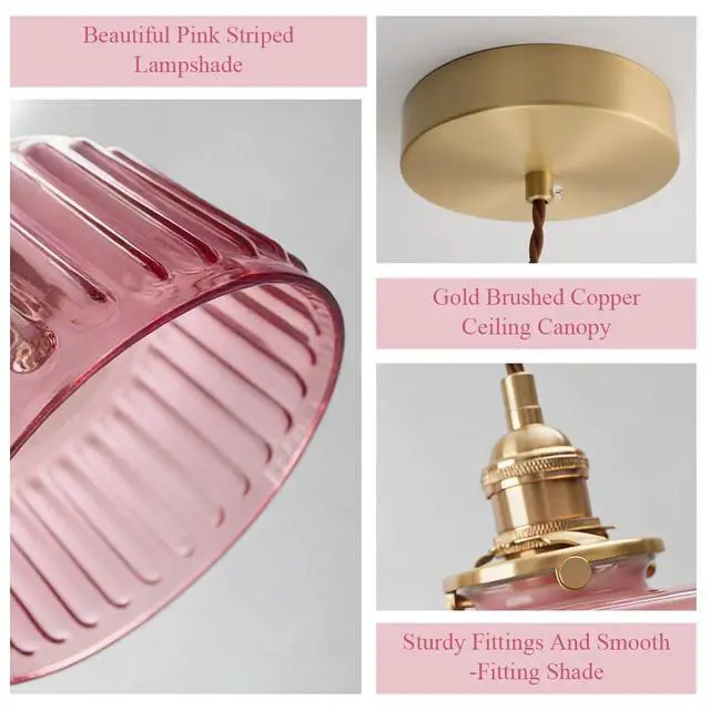 Alt view image 3 of 7 - Vintage Glass Pendant Light Fixture Kitchen Island Hanging Lights Striped Glass Chandelier Lamps Gold Finish Pendant Lighting Over Sink Industrial Lighting fixtures for Dining Bedroom