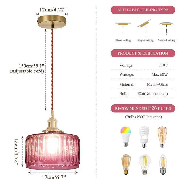 Alt view image 2 of 7 - Vintage Glass Pendant Light Fixture Kitchen Island Hanging Lights Striped Glass Chandelier Lamps Gold Finish Pendant Lighting Over Sink Industrial Lighting fixtures for Dining Bedroom