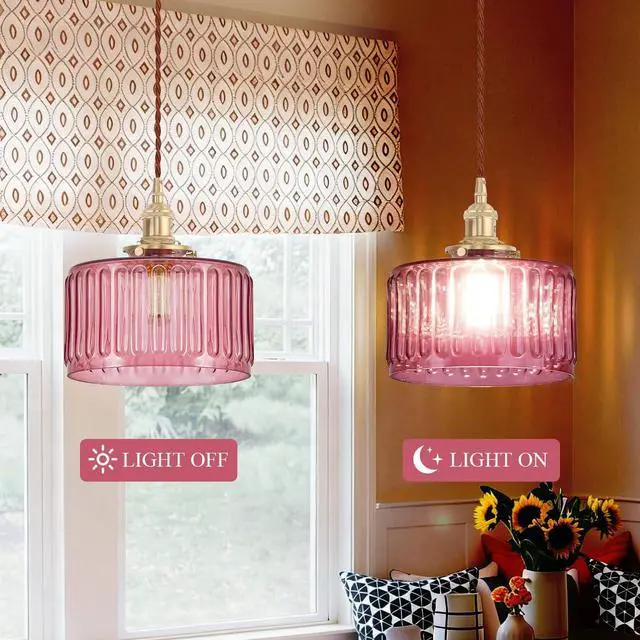 Alt view image 4 of 7 - Vintage Glass Pendant Light Fixture Kitchen Island Hanging Lights Striped Glass Chandelier Lamps Gold Finish Pendant Lighting Over Sink Industrial Lighting fixtures for Dining Bedroom