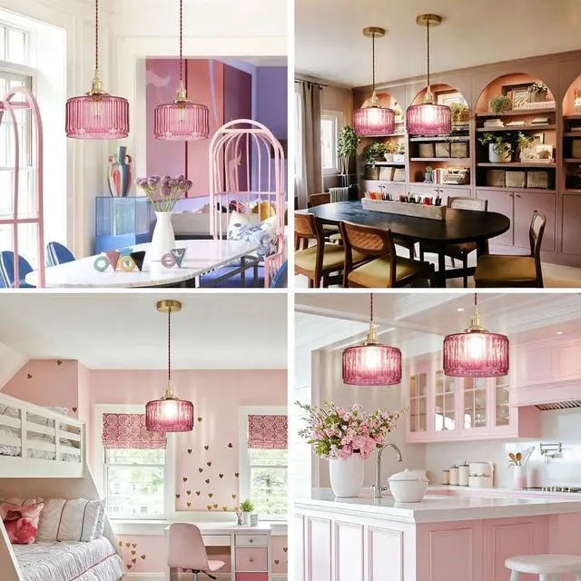 Alt view image 5 of 7 - Vintage Glass Pendant Light Fixture Kitchen Island Hanging Lights Striped Glass Chandelier Lamps Gold Finish Pendant Lighting Over Sink Industrial Lighting fixtures for Dining Bedroom