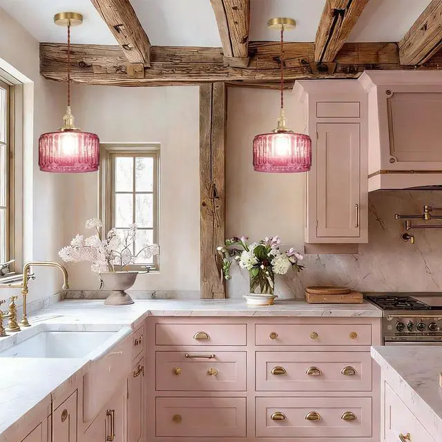 Alt view image 7 of 7 - Vintage Glass Pendant Light Fixture Kitchen Island Hanging Lights Striped Glass Chandelier Lamps Gold Finish Pendant Lighting Over Sink Industrial Lighting fixtures for Dining Bedroom
