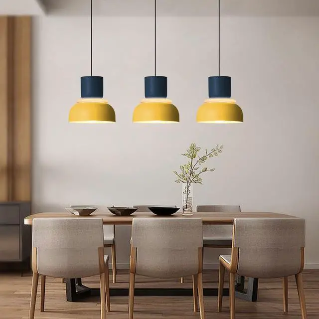 Alt view image 6 of 7 - Macaron Pendant Light Nordic Modern Pendant Lights with Navy Blue Yellow Color Aluminum Barn Shade Colorful Chandelier Mid Century Modern Pendant Lighting Dining Room Kitchen Island