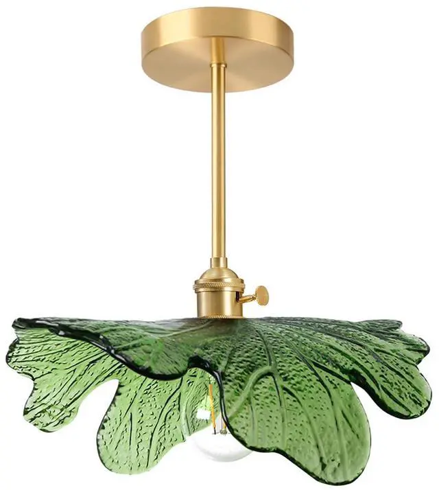 Main image of Mid Century Ceiling Light Fixtures Green Flower Glass Ceiling Lamps | Vintage Modern Style Gold Brass 1-Light Ceiling Fixture ,D12.99"*H12.6" E26 Base,Farmhouse ,Kitchen ,Foyer ,Hallway,Porch