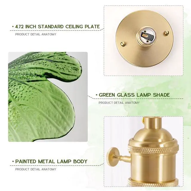 Alt view image 5 of 7 - Mid Century Ceiling Light Fixtures Green Flower Glass Ceiling Lamps | Vintage Modern Style Gold Brass 1-Light Ceiling Fixture ,D12.99"*H12.6" E26 Base,Farmhouse ,Kitchen ,Foyer ,Hallway,Porch