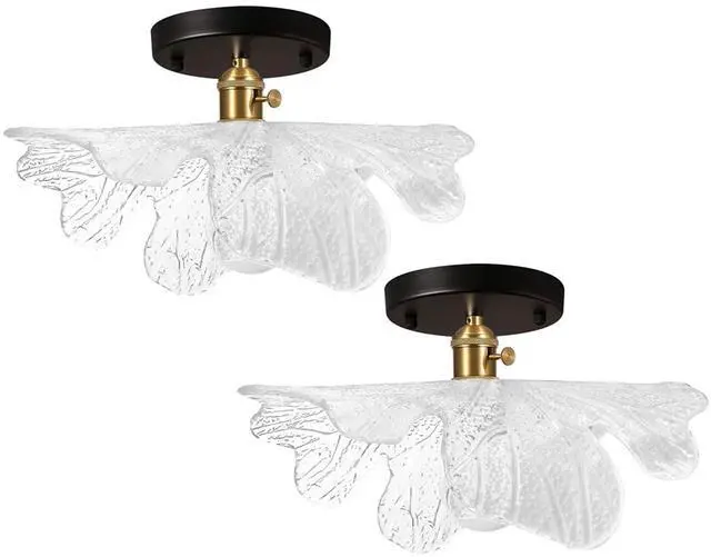Main image of Close to Ceiling Light Glass Flush Mount Ceiling Lights 12.99 Clear Flower Shade Mid Century Modern Flush Mount Glass Lamp for Stairway Garage Hallway Bedroom Kitchen Decor Lighting