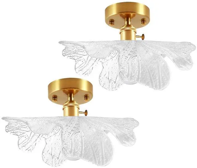 Main image of Glass Ceiling Lights Flush Mount Fixtures Modern Gold Ceiling Light Flower Semi Flush Mount Ceiling Lights with Clear Glass Mid Century Close to Light Fixture for Living Room Hallway