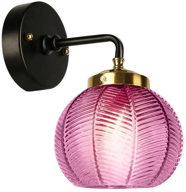 Main image of Purple Glass Wall Light Fixtures Mid Century Bathroom Vanity Light Art Deco Lighting Modern Wall Sconce with Ribbed Glass Shade Black Vintage Vanity Lights for Over Mirror Bedroom