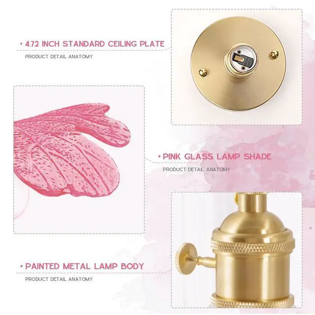 Alt view image 3 of 7 - Pink Semi Flush Mount Ceiling Light -Flower Glass Shade Mid Century | Gold Brass Close to Ceiling Light,12.99 Flowers Shade,E26 Base, 7.9 Long Rod,Entrance,Hallway,Closet,Bedroom,Kitchen,Porch