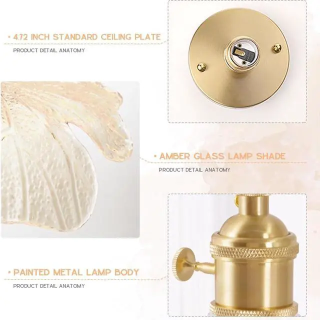 Alt view image 3 of 7 - Flower Semi Flush Mount Ceiling Light Mid Century Light Fixture | 12.99 Clear Flowers Shade Brushed Gold Brass Finish,Vintage Modern Style,E26 Base,Entrance,Hallway,Bedroom,Kitchen,Porch
