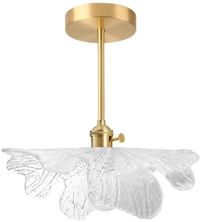 Main image of Flower Semi Flush Mount Ceiling Light Mid Century Light Fixture | 12.99 Clear Flowers Shade Brushed Gold Brass Finish,Vintage Modern Style,E26 Base,Entrance,Hallway,Bedroom,Kitchen,Porch