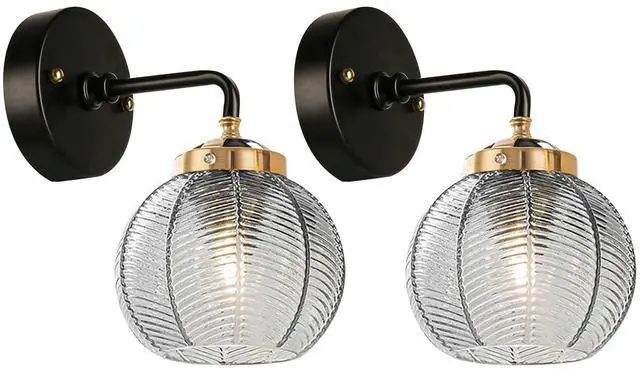 Main image of Glass Wall Sconce Smoky Gray Vanity Sconces Art Deco Lighting Fixture Ribbed Glass Bathroom Light Fixtures Mid Century Vintage Wall Lights Black Blown Sconce for Living Room Bedroom