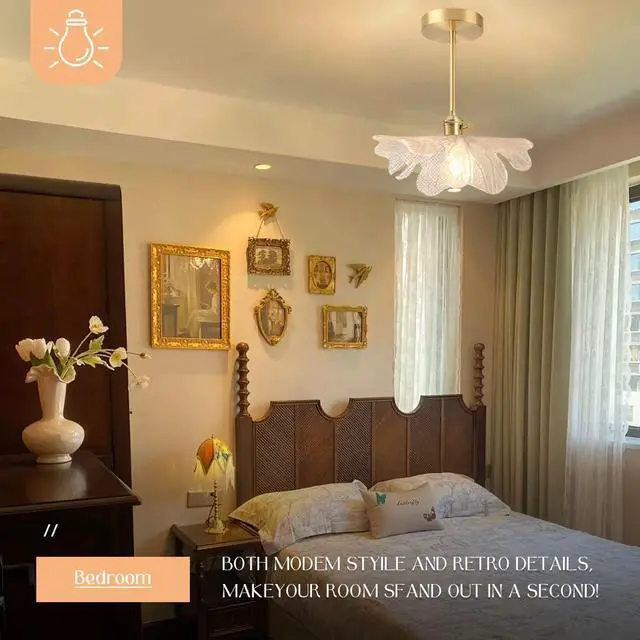 Alt view image 6 of 7 - Flower Semi Flush Mount Ceiling Light Mid Century Light Fixture | 12.99 Clear Flowers Shade Brushed Gold Brass Finish,Vintage Modern Style,E26 Base,Entrance,Hallway,Bedroom,Kitchen,Porch
