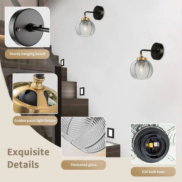 Alt view image 4 of 7 - Mid Century Modern Wall Sconce 1-Light Over Mirror Smoky Gray Sconces Bathroom Light Fixture Ribbed Glass Vanity Lights Vintage Bathroom Art Deco Lighting Fixtures Bedroom Hallway