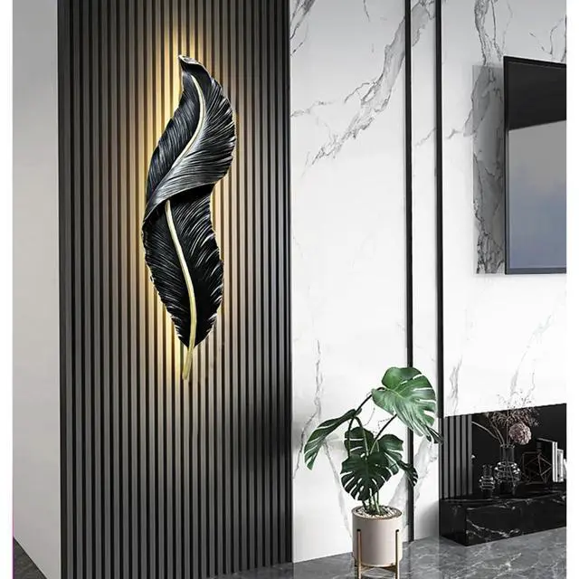 Alt view image 2 of 7 - LED Sconces Wall Lighting Black Feather Wall Light Modern Dimmable Wall Sconce Lights Mid Century Elegant Wall Lamp Creative Unique Resin Design for Bedroom Living Room Hallway