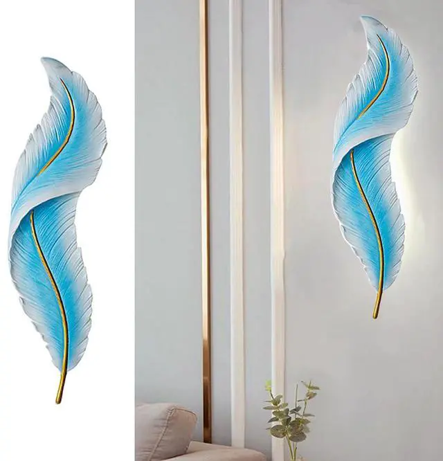 Main image of Blue Feather Wall Light Sconce LED Feather Wall Lighting Deco with Creative Unique Resin Feather Design Modern Elegant Wall Sconce Lights for Bedroom Living Room Hallway Foyer