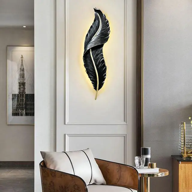 Alt view image 5 of 7 - LED Sconces Wall Lighting Black Feather Wall Light Modern Dimmable Wall Sconce Lights Mid Century Elegant Wall Lamp Creative Unique Resin Design for Bedroom Living Room Hallway