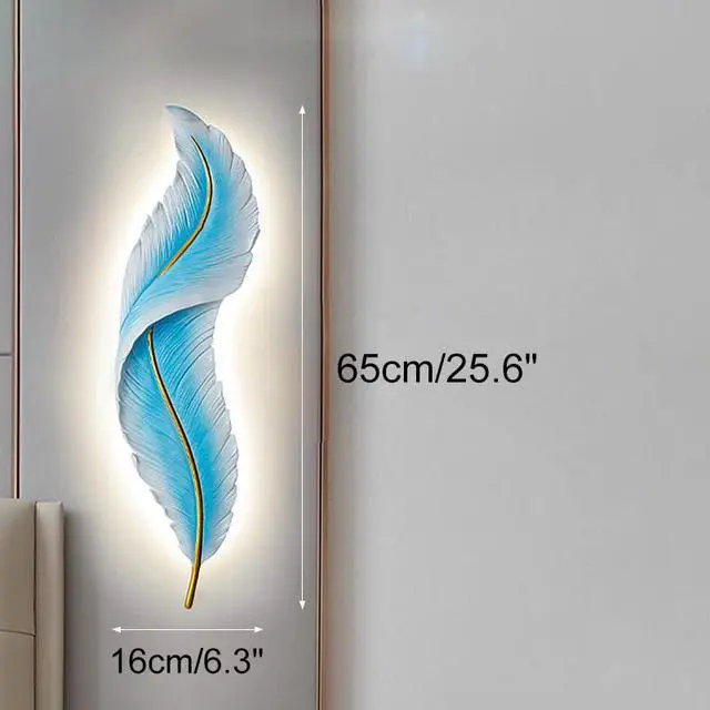 Alt view image 2 of 7 - Blue Feather Wall Light Sconce LED Feather Wall Lighting Deco with Creative Unique Resin Feather Design Modern Elegant Wall Sconce Lights for Bedroom Living Room Hallway Foyer