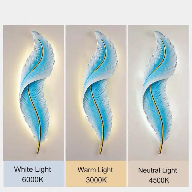 Alt view image 3 of 7 - Blue Feather Wall Light Sconce LED Feather Wall Lighting Deco with Creative Unique Resin Feather Design Modern Elegant Wall Sconce Lights for Bedroom Living Room Hallway Foyer