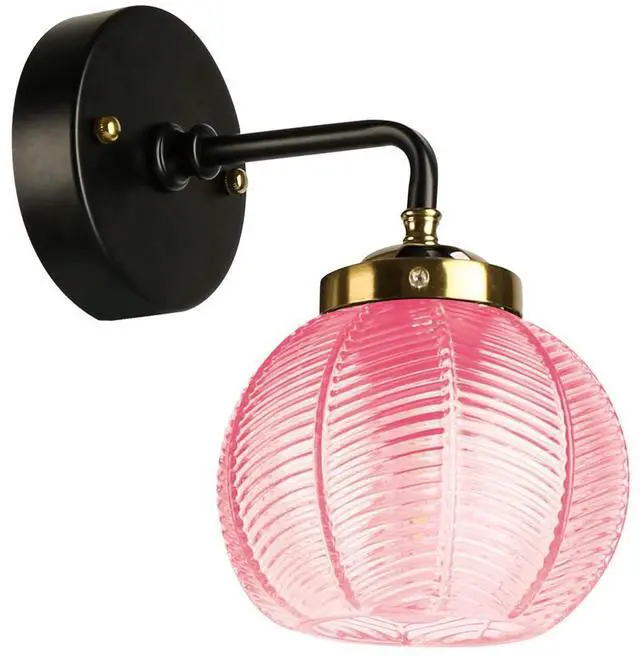 Main image of Pink 1-Lamp Bathroom Wall Sconce Vintage Vanity Light Modern Wall Sconces with Globe Glass Shade Black Gold Vanity Lighting Single Wall Lights Bathroom Over Mirror Light Fixture