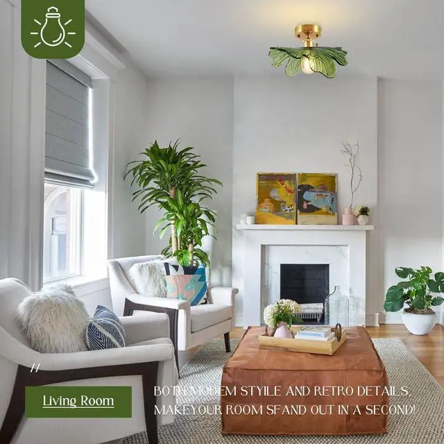 Alt view image 5 of 7 - Green Glass Flush Mount Ceiling Light Fixture Gold Brass Ceiling Lighting Mid Century Vintage Modern Ceiling Lights Hand Blown Flower Glass Close to Ceiling Lamp for Hallway Bedroom