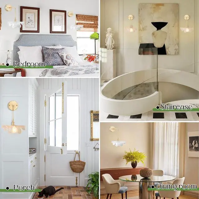 Alt view image 7 of 7 - Vintage Bathroom Wall Sconce Light Mid-Century Modern Wall Sconces Lighting Glass Flower Vanity Light Fixture Gold Brass Wall Lamp Hanging Adjustable Cord for Bedroom Kitchen Island