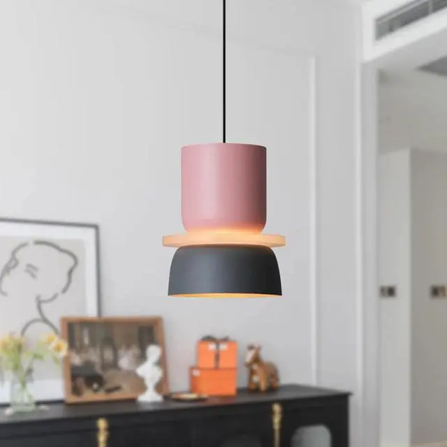 Alt view image 6 of 7 - Color Pendant Light Nordic Pendant Lights Mid Century Modern Hanging Lamp Navy Blue Pink Macaron Color Barn Shade Vintage Colorful Pendant Lighting Kitchen Island Dining Bedroom