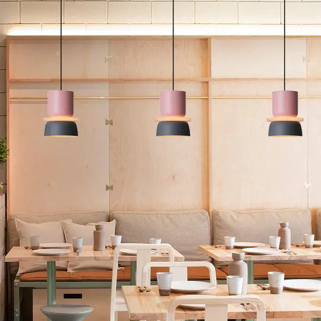 Alt view image 6 of 7 - Nordic Modern Pendant Light,Colorful Pendant Light Fixture,Pink Hanging Light Fixture for Bedroom, Macaron Aluminum Finish, Mid Century Hanging Light for Kitchen Island, Dining Room