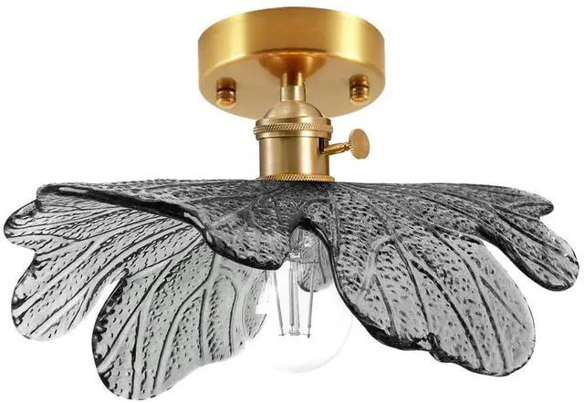 Main image of Flush Mount Ceiling Light - Gary 12.99" Flower Glass Shade,Hallway Close to Ceiling Light Fixtures Hand Blown Glass Lighting,E26 Base Vintage Flush Mount Lamp for Bedroom Entryway