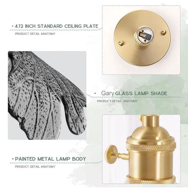 Alt view image 3 of 7 - Flush Mount Ceiling Light Fixtures 2-Pack Flower Light Fixture with Gray Glass Shade 12.99" Industrial Ceiling Lamp Vintage Brass Finish Mid Century Lighting for Hallway Entryway