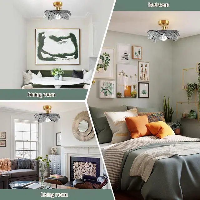 Alt view image 6 of 7 - Flush Mount Ceiling Light Fixtures 2-Pack Flower Light Fixture with Gray Glass Shade 12.99" Industrial Ceiling Lamp Vintage Brass Finish Mid Century Lighting for Hallway Entryway
