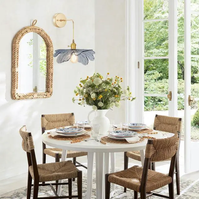 Alt view image 5 of 7 - Vintage Wall Sconce Light Fixture Adjustable Gold Brass Sconces Lights Bathroom Vanity Light Fixtures Blue Glass Flower Shade Hardwired Mid Century Modern Wall Lighting Vanity Light