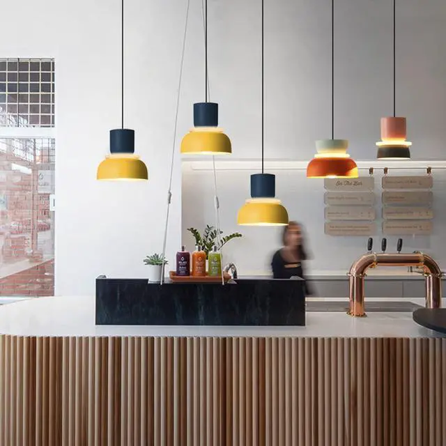 Alt view image 7 of 7 - Modern Industrial Pendant Light Macaron Color Barn Style Mid Century | Hanging Light Fixture with Aluminum Shade Chandelier Nordic Colorful Ceiling Pendant Lights for Dining Room Kitchen