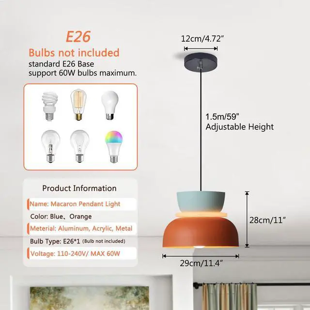 Alt view image 2 of 7 - mid Century Modern Pendant Light Colorful Pendant Lights Macaron Color Blue Orange Barn Shade Nordic Vintage Pendant Lighting for Dining Room Kitchen Island Bedroom