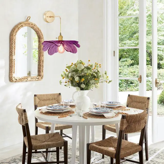 Alt view image 5 of 7 - Vintage Wall Sconce Lamp Purple Flower Glass Shade Hanging Wall Sconces Lights Mid Century Modern Wall Light Fixture Gold Brass Wall Lighting Vanity Light for Bathroom Bedside Bedroom