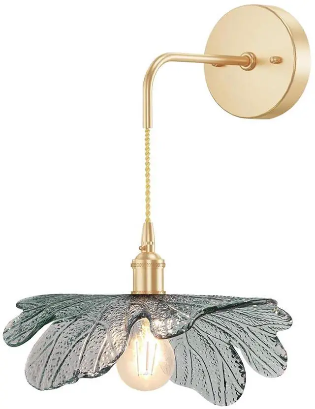 Main image of Hanging Sconces Vintage Wall Sconce Light Dark Green Glass Flower Modern Bathroom Vanity Lights Antique Gold Brass Wall Lamp Adjustable Wall Lighting Bedroom Hardwired Light Fixture
