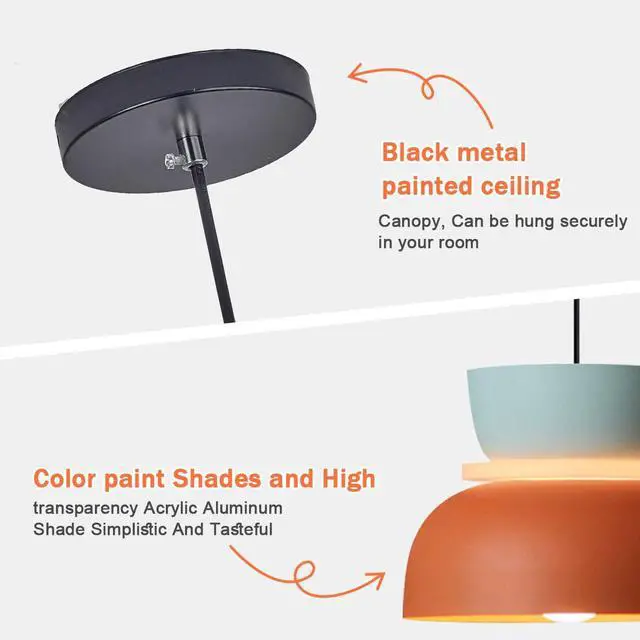 Alt view image 4 of 7 - mid Century Modern Pendant Light Colorful Pendant Lights Macaron Color Blue Orange Barn Shade Nordic Vintage Pendant Lighting for Dining Room Kitchen Island Bedroom