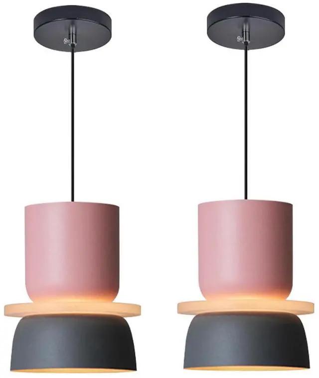Main image of 2-Pack Nordic Hanging Ceiling Light - Pink Blue Aluminum Macaron Shade,Mid Century Modern Pendant Light Fixtures Living Room Adjustable Height Hanging Light Dining Room Lights Fixture