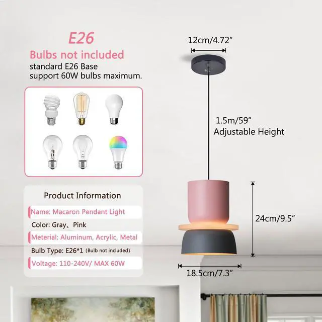 Alt view image 2 of 7 - Color Pendant Light Nordic Pendant Lights Mid Century Modern Hanging Lamp Navy Blue Pink Macaron Color Barn Shade Vintage Colorful Pendant Lighting Kitchen Island Dining Bedroom