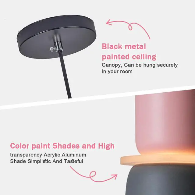 Alt view image 4 of 7 - Color Pendant Light Nordic Pendant Lights Mid Century Modern Hanging Lamp Navy Blue Pink Macaron Color Barn Shade Vintage Colorful Pendant Lighting Kitchen Island Dining Bedroom