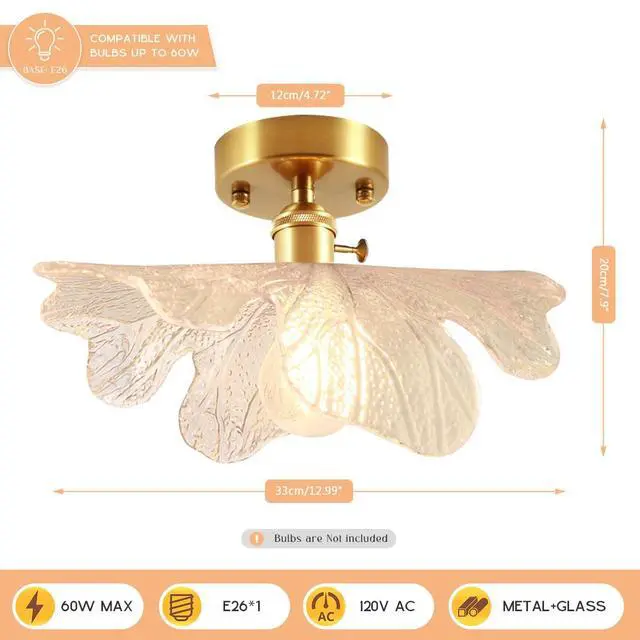 Alt view image 2 of 7 - Flower Flush Mount Ceiling Light Mid Century Modern Ceiling Light Fixtures with Clear Shade Brushed Gold Brass Entrance Lamp Vintage Semi Flush Mount Light Fixture for Hallway Bedroom