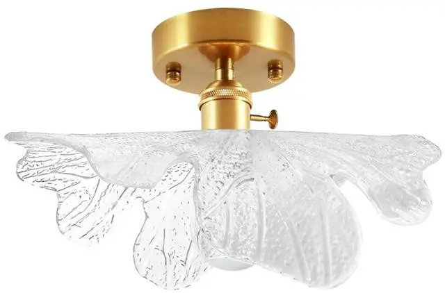 Main image of Flower Flush Mount Ceiling Light Mid Century Modern Ceiling Light Fixtures with Clear Shade Brushed Gold Brass Entrance Lamp Vintage Semi Flush Mount Light Fixture for Hallway Bedroom