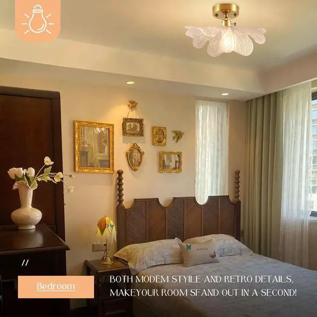 Alt view image 5 of 7 - Flower Flush Mount Ceiling Light Mid Century Modern Ceiling Light Fixtures with Clear Shade Brushed Gold Brass Entrance Lamp Vintage Semi Flush Mount Light Fixture for Hallway Bedroom