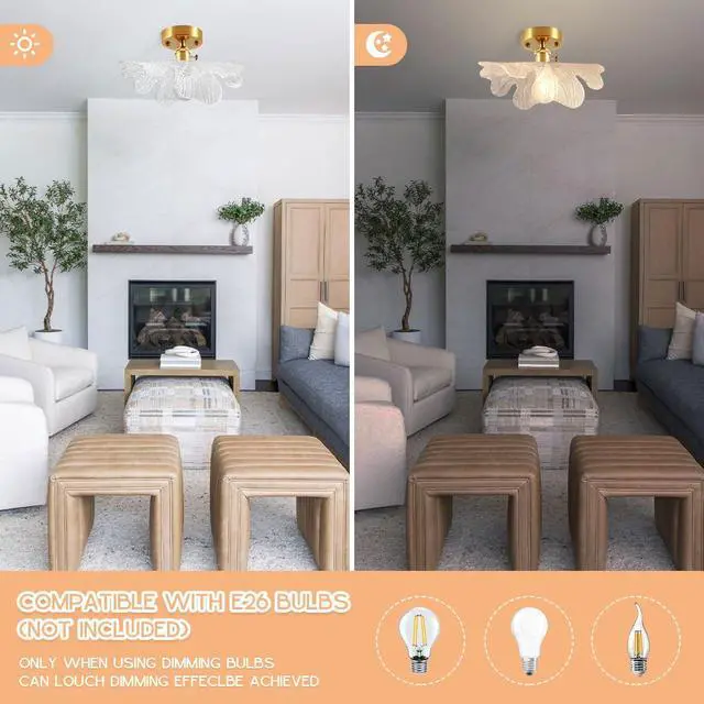 Alt view image 7 of 7 - Flower Flush Mount Ceiling Light Mid Century Modern Ceiling Light Fixtures with Clear Shade Brushed Gold Brass Entrance Lamp Vintage Semi Flush Mount Light Fixture for Hallway Bedroom