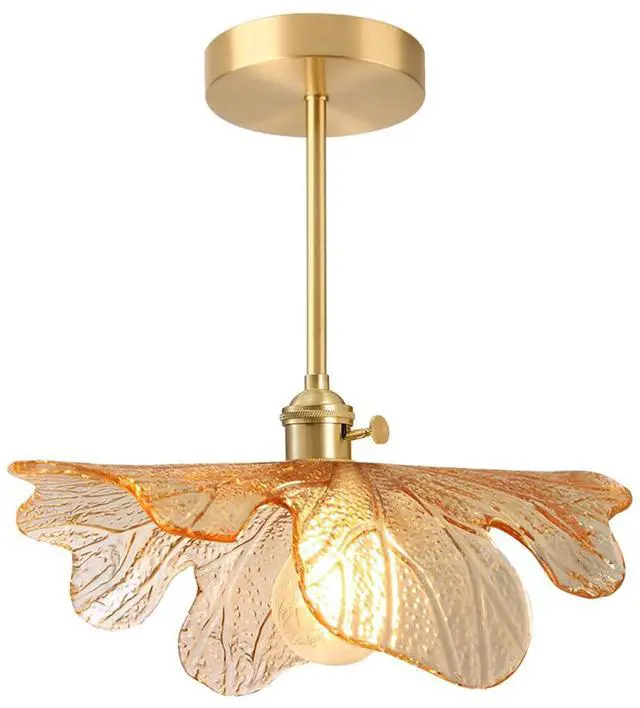 Main image of Amber Semi Flush Mount Ceiling Light Fixtures Flower Glass Shade | D12.99"*H12.6" Mid Century Modern Gold Brass 1-Light Ceiling Fixture ,E26 Base,Farmhouse ,Kitchen ,Foyer ,Hallway,Porch