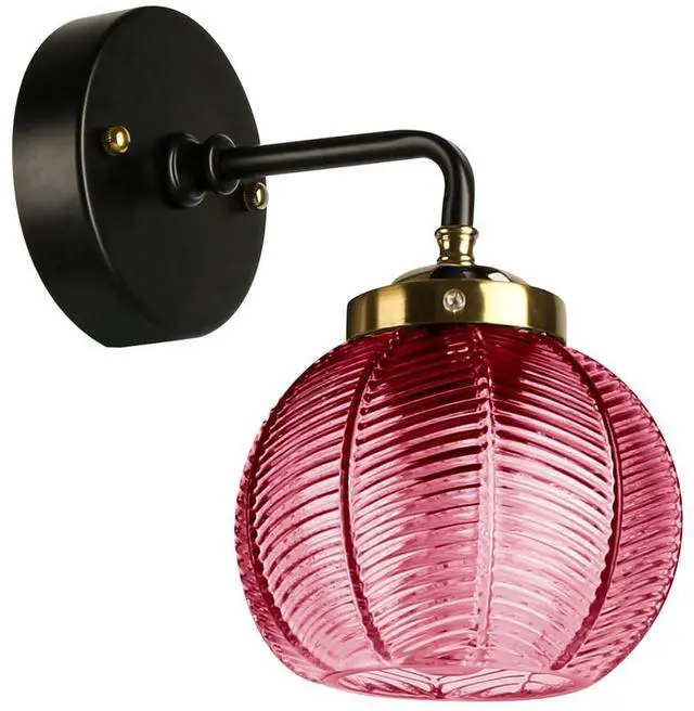 Main image of 1-Lamp Vintage Wall Sconce Industrial Modern Wall Sconces Red Globe Glass Shade Matte Black Brushed Gold Vanity Light Retro Single Wall Lights Bathroom Over Mirror Light Fixture