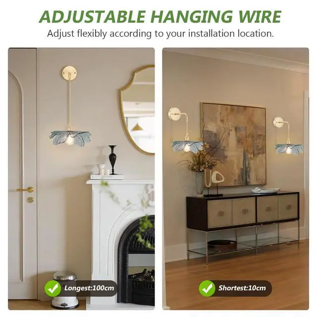 Alt view image 6 of 7 - Hanging Sconces Vintage Wall Sconce Light Dark Green Glass Flower Modern Bathroom Vanity Lights Antique Gold Brass Wall Lamp Adjustable Wall Lighting Bedroom Hardwired Light Fixture