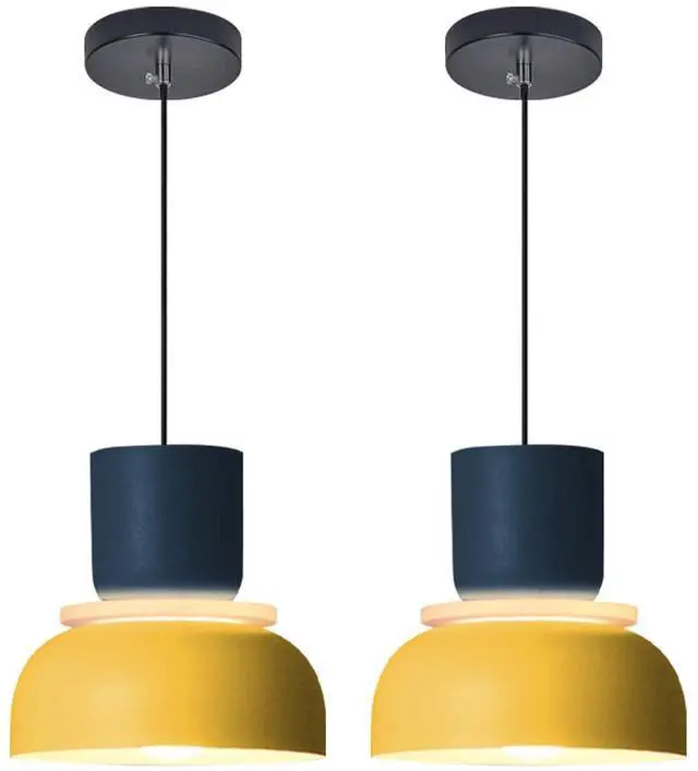 Main image of 2-Lights Mid Century Pendant Light Kitchen Window Nordic Hanging Lights Yellow Colorful Drum Shade Unique Aluminum Dome Lampshade Adjustable Pendant Lighting Schoolhouse Light Fixture