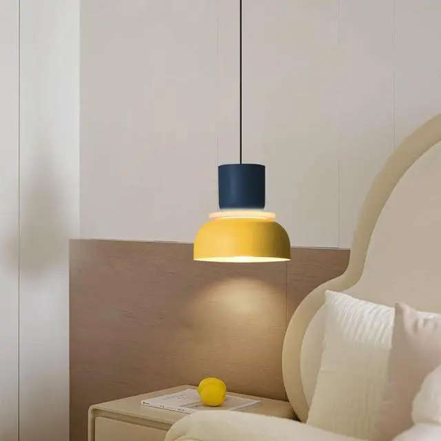 Alt view image 7 of 7 - 2-Lights Mid Century Pendant Light Kitchen Window Nordic Hanging Lights Yellow Colorful Drum Shade Unique Aluminum Dome Lampshade Adjustable Pendant Lighting Schoolhouse Light Fixture